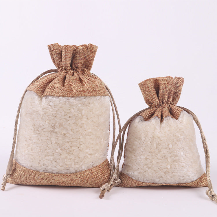 4 X 5.5 Inch Polyester Burlap Drawstring Pouch With Window