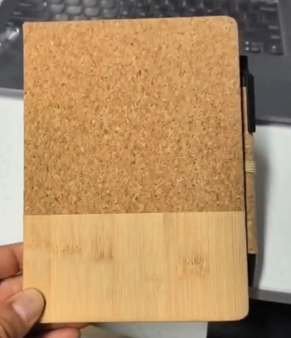 Cork Notebook With Pu Bamboo Structure And Cork Pen 80 Sheets